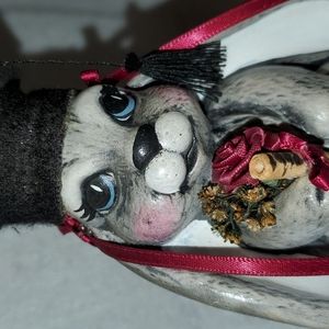 BALLYS BUNNYS Lop Ear Graduating Rabbit-Painted Ceramic-Hat-Tassel-Rose-Ribbons